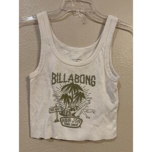 Billabong Ron Jon Surf Shop White Graphic Crop Tank Top Small Mens Womens